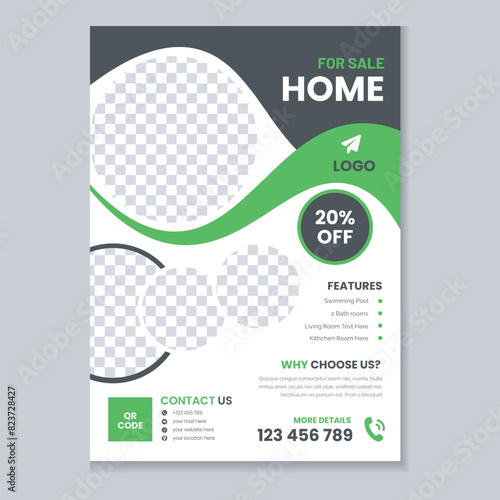 Real estate flyer template design and property flyer or home sale flyer layout design