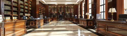 Law Firm Office Floor: Displaying legal books, conference rooms, lawyer's offices, and paralegals working