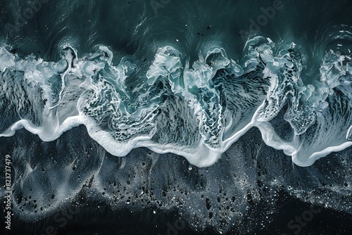 Digital image of black ice in motion aerial shot, high quality, high resolution