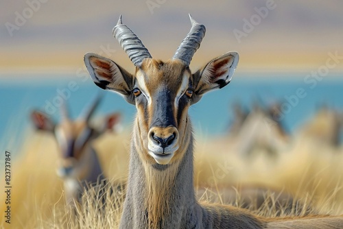 Illustration of antelopes at lake victoria in namibia, high quality, high resolution