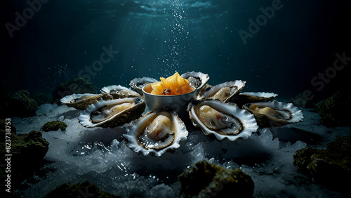 Oysters and Mollusks/ Nature’s Culinary Gems/ Dive into the underwater world where fresh shell raw mollusks and sea oysters are sourced