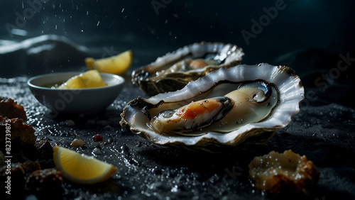 Oysters and Mollusks/ Nature’s Culinary Gems/ Dive into the underwater world where fresh shell raw mollusks and sea oysters are sourced