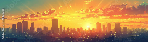 City Skylines at Dawn: Close-up of city skylines at dawn, early morning light, and waking cityscape, highlighting the city's peaceful and awakening beauty