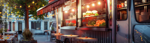 Culinary Experiences: Close-up of gourmet restaurants, food trucks, and local eateries, highlighting the city's culinary innovations and gastronomic delights
