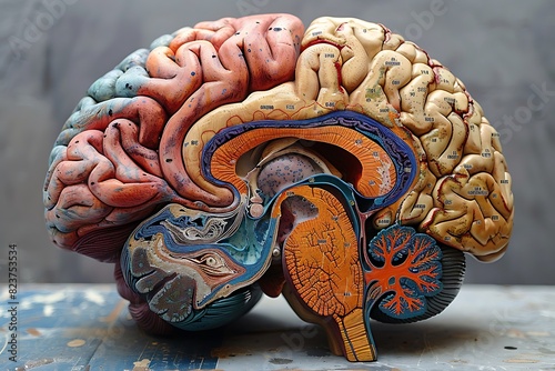 Detailed neuroanatomy of human cerebral cortex showing different lobes and functional areas with labels