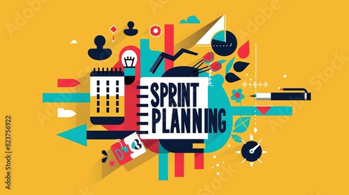 Colorful Sprint Planning Illustration with Workflow Elements