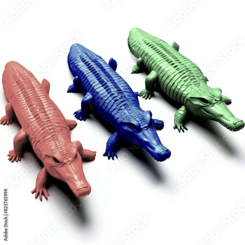 set of toy colored crocodiles, background, wallpaper, 3D, isolated