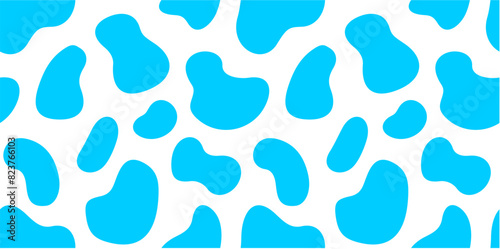 Blue cow seamless pattern. Abstract background with repeated stains on a white background. Milk day. Flat design