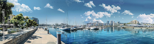 Waterfront Promenade: Focus on waterfront promenades, marinas, and boat docks, showcasing the city's connection to water and maritime culture