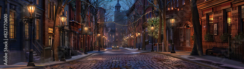 Historic Streets: Close-up of cobblestone streets, gas lamps, and historic buildings, highlighting the city's historic charm and heritage