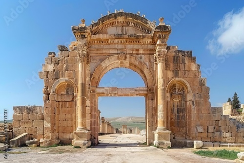 ancient roman city gate of gerasa in modern jerash jordan historical architecture photo