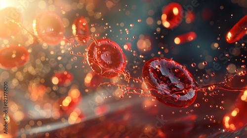 Erythrocytes on the background of venous blood flow, a wave of platelets 