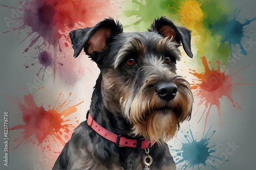 Watercolor portrait of a schnauzer dog