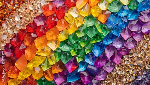 texture of gemstones in the colors of the lgbt flag, close up, pride month, rainbow wallpaper background