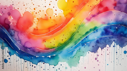 Rainbow Watercolor Painting, waves abstract art, background texture, graphic resource