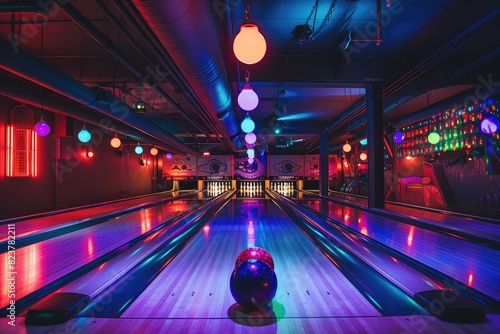 Bowling alley with colorful lights