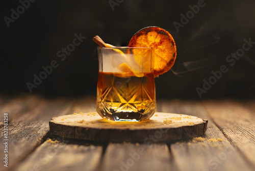 Smoked Old Fashion Cocktail with Cinnamon and Orange