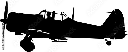 Vector silhouette of the old fighter plane. AI generated illustration.