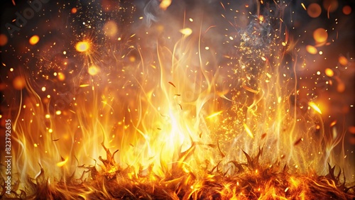 Burning fires and sparks on background for light backgrounds