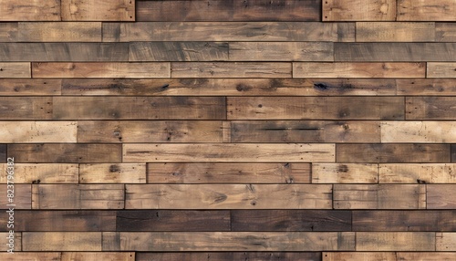 A seamless texture of wooden planks with dark brown and light wood tones, perfect for creating an authentic rustic look in interior design or as part of wall backgrounds or floor textures