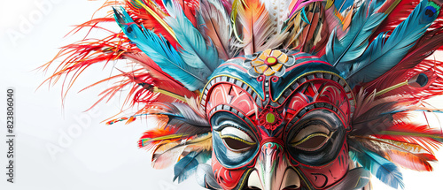 Festival masks, beautiful colorful, beautiful feathers, very beautiful mask carving , Generate AI