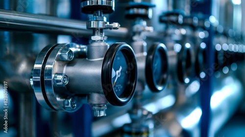 Close-Up of Reverse Osmosis Water Purification Unit with Pressure Gauge in Industrial Setting