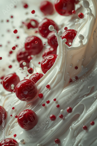 Depiction of a molecular structure of hemoglobin in blood next to casein in milk, emphasizing their roles in carrying oxygen and providing nutrition,