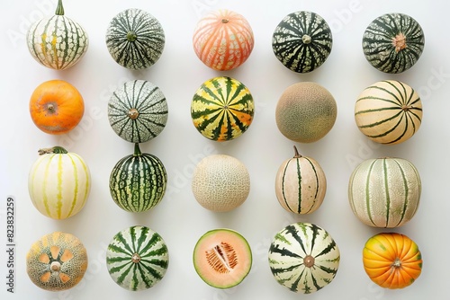 assortment of fresh melons on white background top view created with ai technology