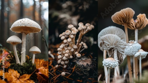 A variety of mushrooms in the forest.