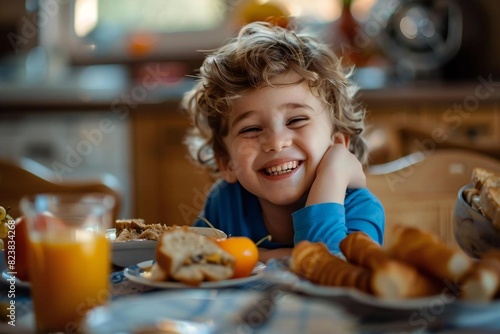 Children Eating Funny Breakfast with Silly Smiling Kids