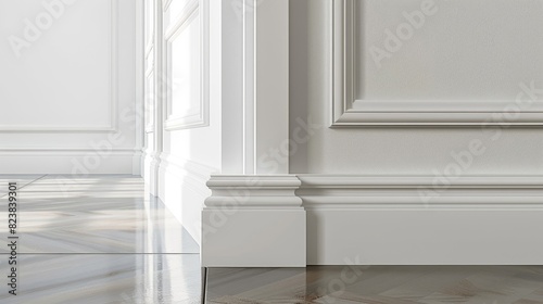A white door with a white frame and pillars