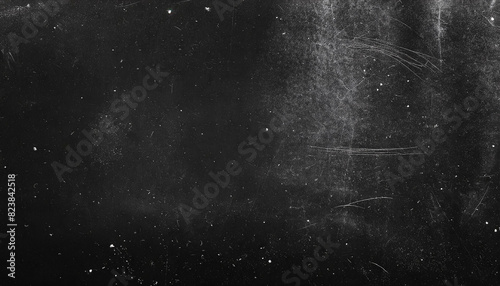 Black board with dust and scratches design, dark grunge abstract background and copy space