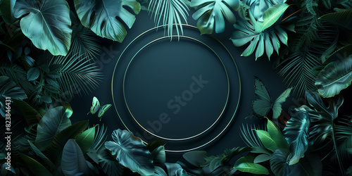 Green Tones Accentuate Tropical Elements in Realistic 3D Environment, Neon Rainforest Oasis