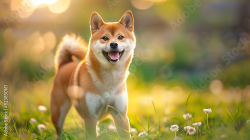 Dog (Shiba Inu) on green grass in park