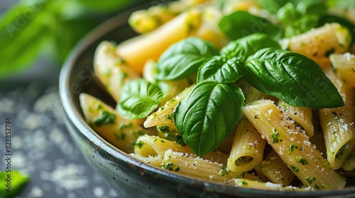 A delicious and healthy pasta dish with pesto sauce and fresh basil. Perfect for a quick and easy weeknight meal.