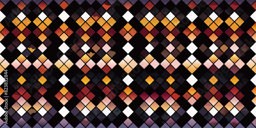 In shades of black, brown, orange and beige, the geometric pattern of diamond shapes creates a three-dimensional effect. It shows a sense of order and symmetry that is aesthetically pleasing.AI genera