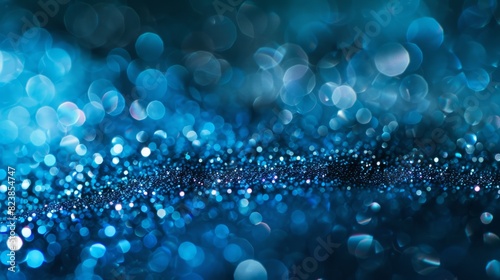 Closeup dust of metallic pigment sparkling with blue color, Abstract Blue bokeh defocus glitter blur background, generative ai