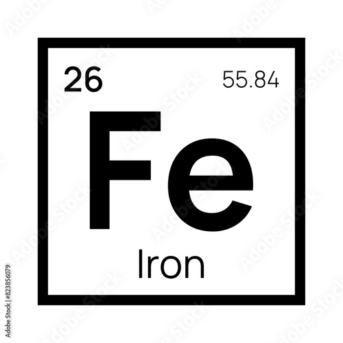 Iron chemical element of the periodic table. Vector isolated symbol Fe