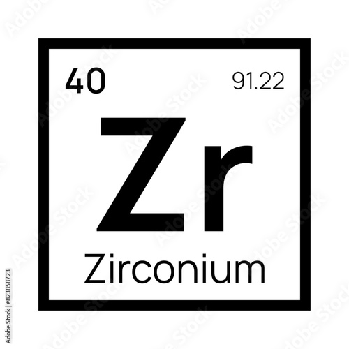 Zirconium chemical element of the periodic table. Vector isolated symbol Zr