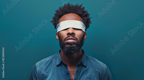 Man with a Blindfold on Face