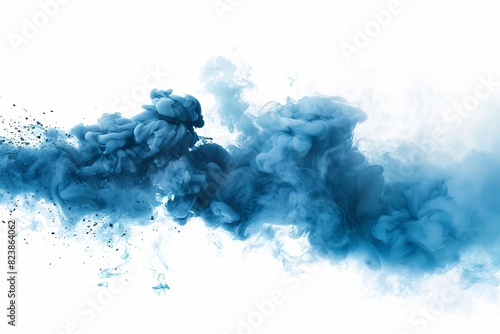 blue smoke explosion isolated on white background abstract border design element digital illustration