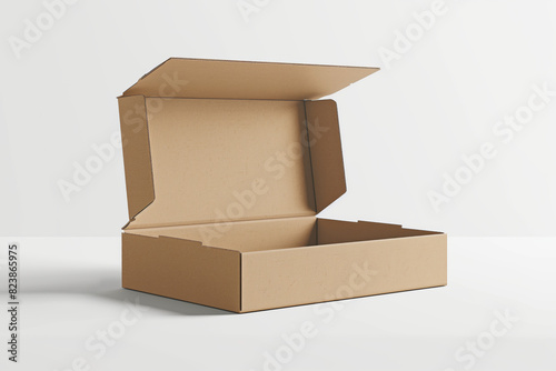 Open cardboard box on a white surface in bright daylight