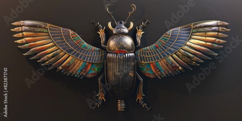 A statue of an Egyptian beetle with wings. Perfect for history or entomology projects