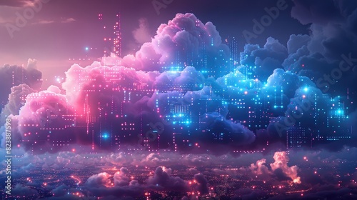 Futuristic Style Cloud Computer concept colorful background with cyber security