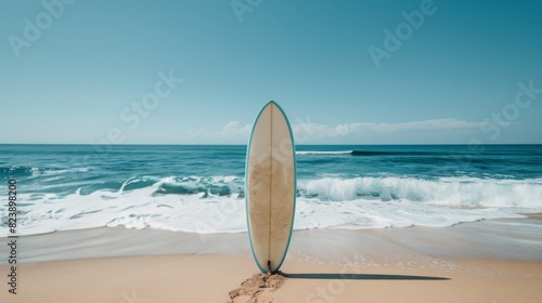 Surfboard Sticking Out of Sand at Beach