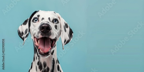  Studio portrait of a Dalmatian dog with a laughing face