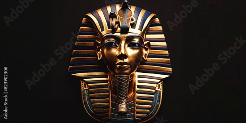 3D Egyptian pharaoh funerary mask on black background 