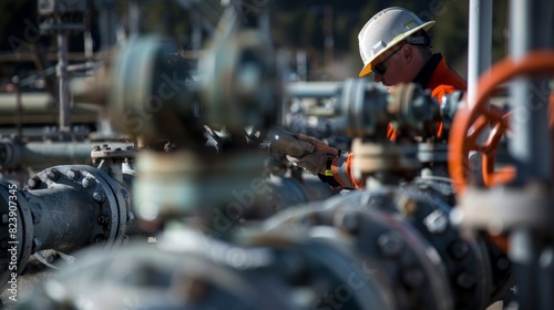 A worker carefully monitors the flow of natural gas at one of the domes many valves ensuring that the hydrocarbons are being properly stored and distributed.