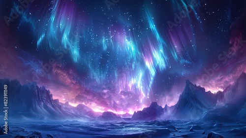 A beautiful blue sky with a purple aurora and stars