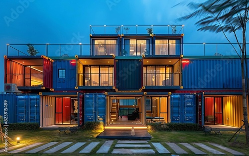A boutique hotel constructed from recycled shipping containers, offering unique and sustainable accommodations